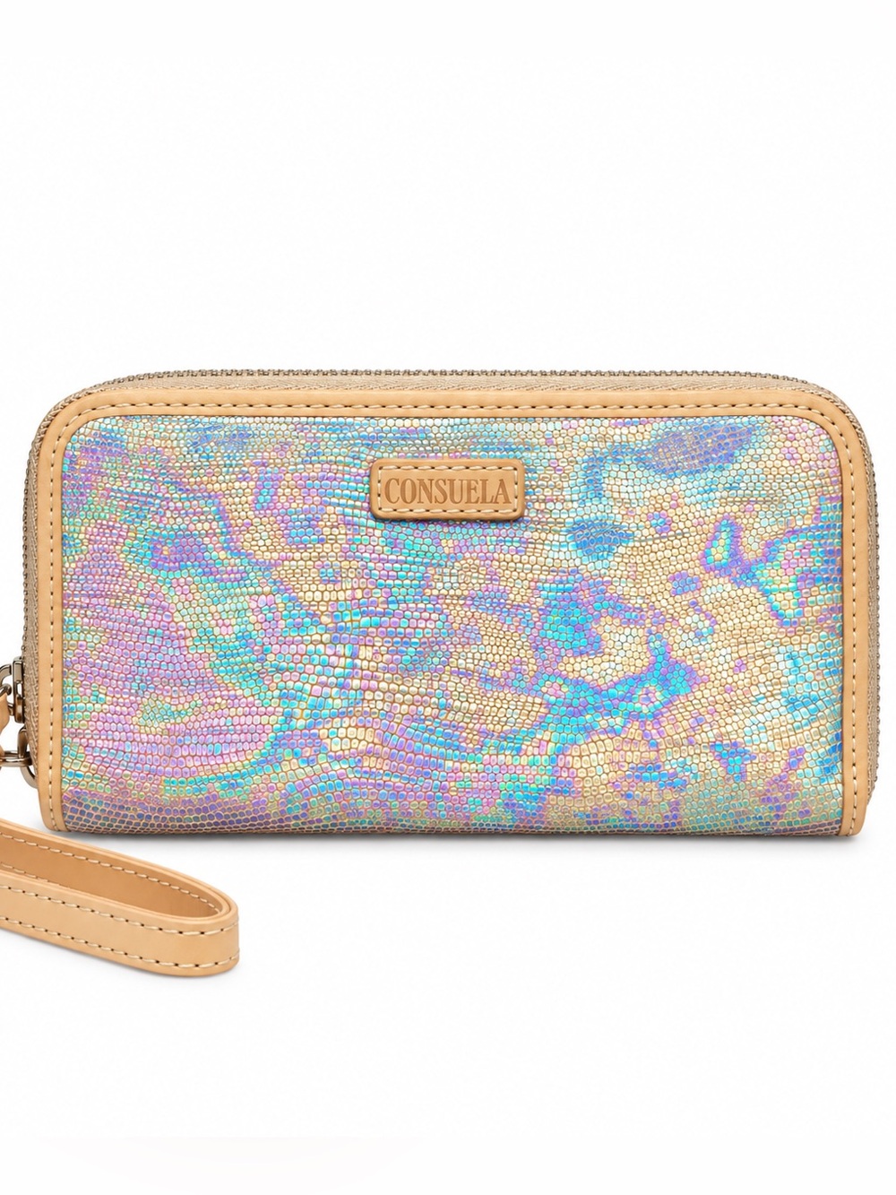 Consuela $175 Gloria Iridescent Leather Wristlet Wallet Clutch NWT shimmer